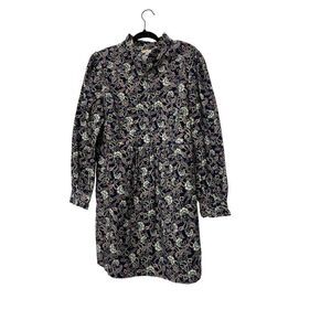Boden Womens Mini Dress 12R Navy French Paisley Ruffle Neck Cord Corduroy D0040